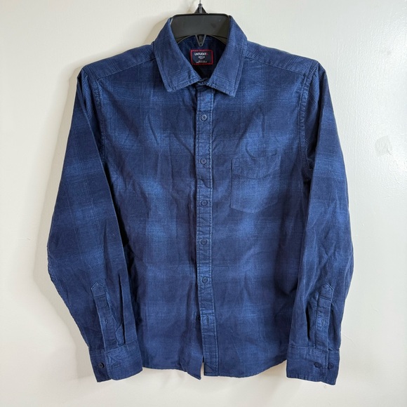 UNTUCKit Men’s Corduroy Navy Plaid Long-Sleeve Button-Down Shirt Medium Slim Fit - Picture 2 of 10